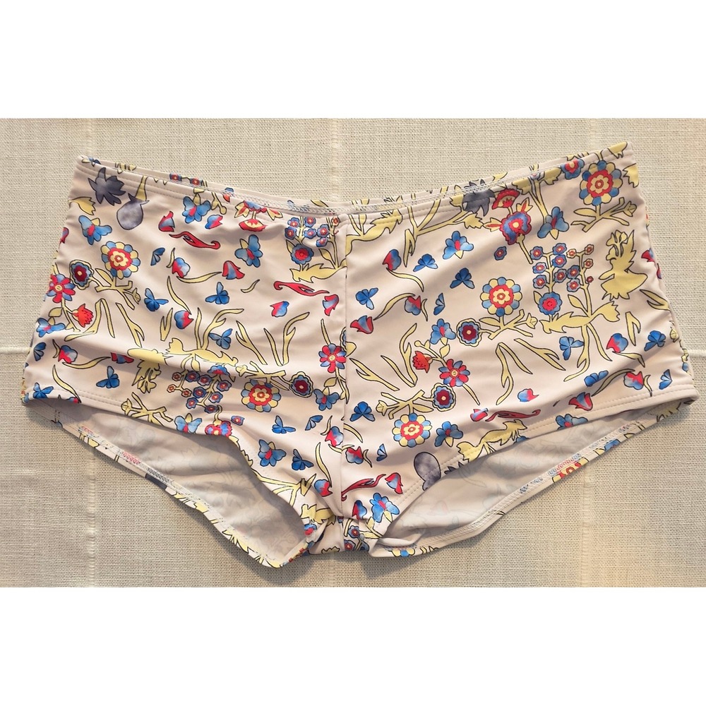 Floral Butterfly Print High Rise Bikini Bottoms Cream Multicolored Medium